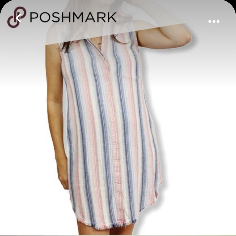 Anthropologie Cloth & Stone Linen Sleeveless Striped Tunic Dress Size Large